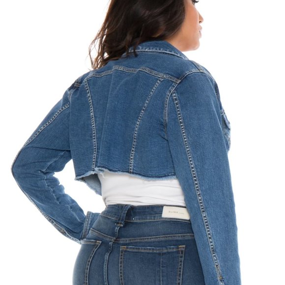 SLINK Frayed Hem CROP Denim Jacket - Picture 2 of 2